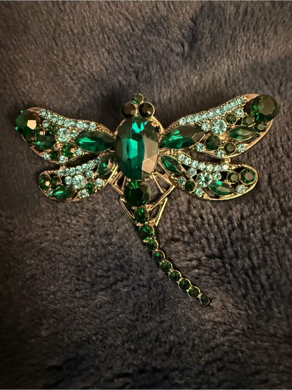 Brooch Elegant Emerald Gold Dragonfly Crystal Accent #12